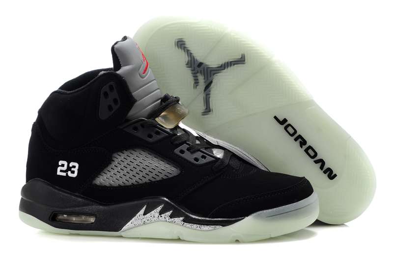 Cheap Air Jordan 5 Glow In The Dark Black Sliver